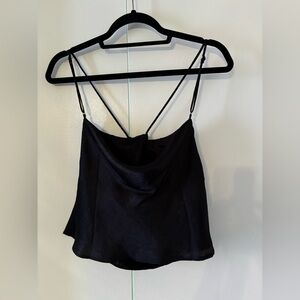 Lush Black Cross-back Scoop-neck Silky Tank Top